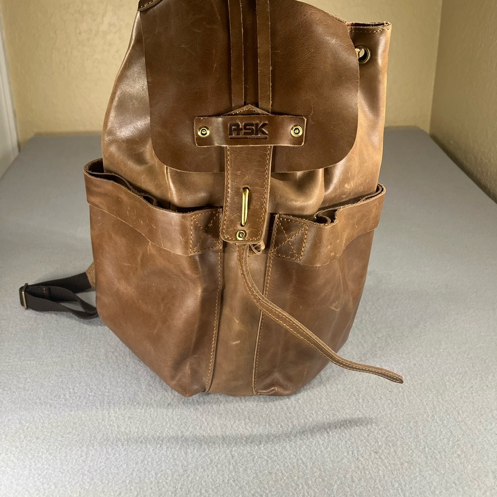 Brown Genuine Leather Rucksack Bag With Cinch Close cowboy